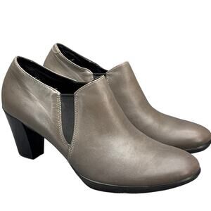 Ecco Shape 55 Taupe Leather Plateau Stack Heel Bootie Women 38/7.5